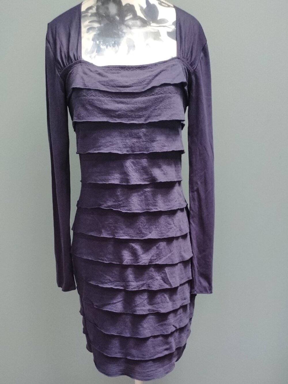 Max Studio Purple Jersey Layered Ruffle Dress, size S